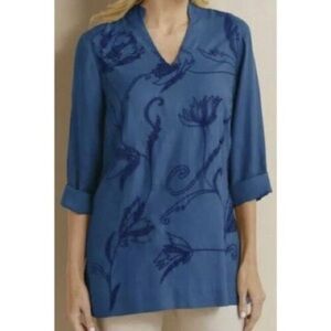 20- Soft Surroundings EUC Teal Mid-Sleeve Tunic Size Small. 100% Lyocell.